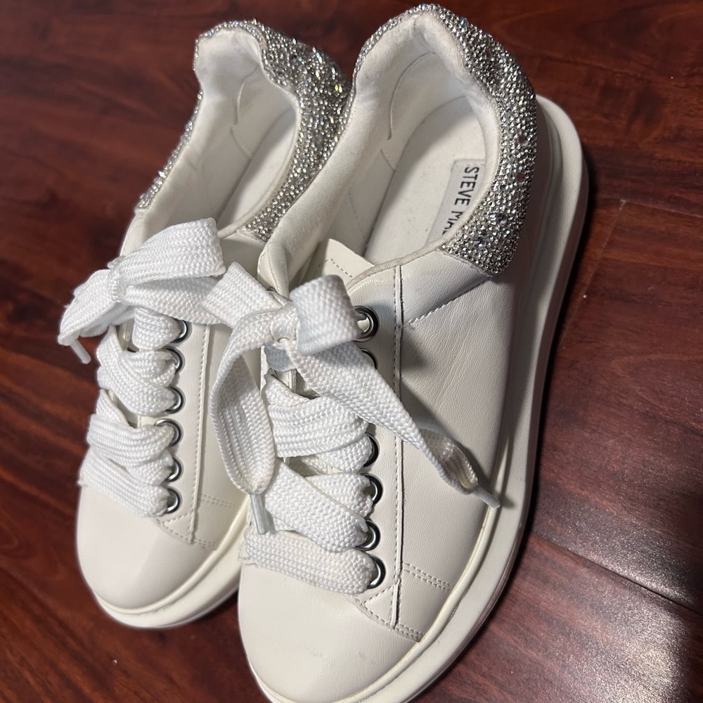 Steve Madden White Sneakers with Glittering Silver Details
